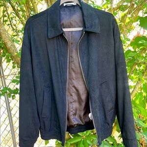 Zara Men's black faux suede bomber jacket large